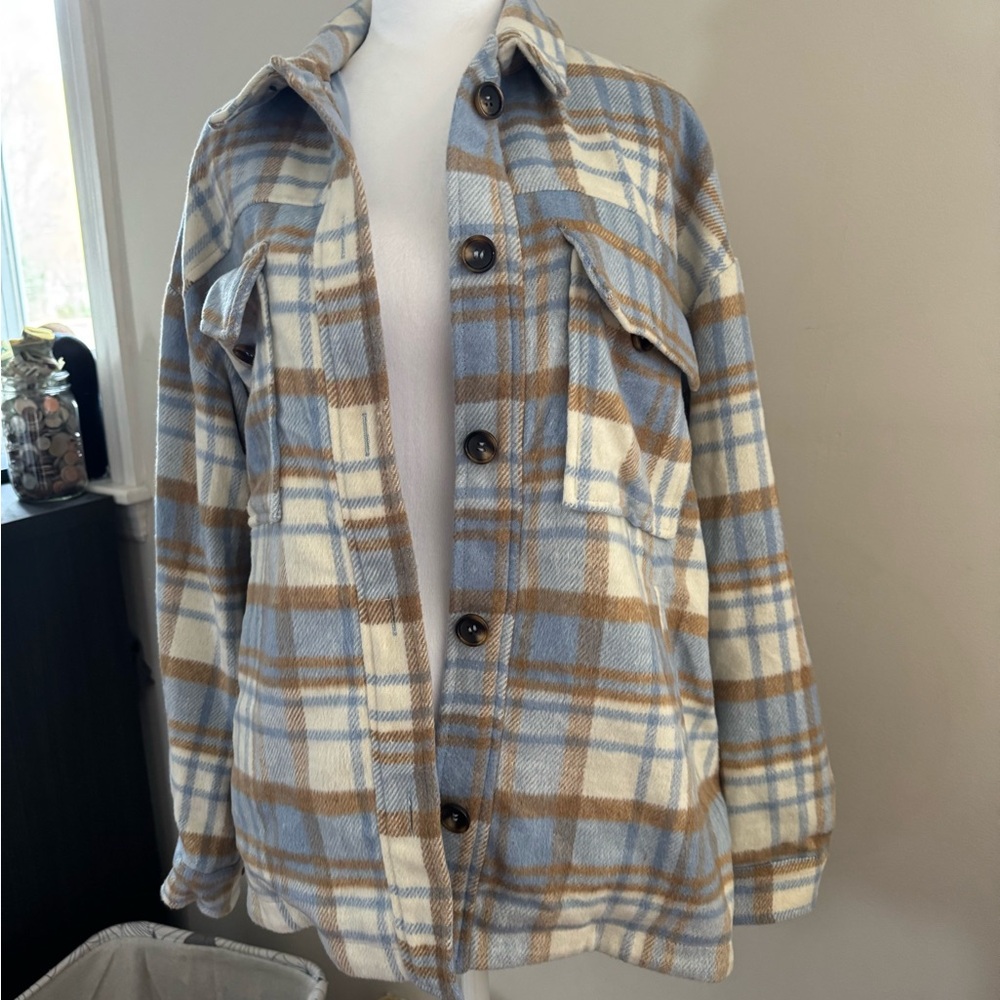 Plaid Blue and Tan Women's Jacket